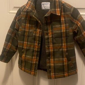 Old Navy Kids Plaid Jean Jacket - Green and Orange